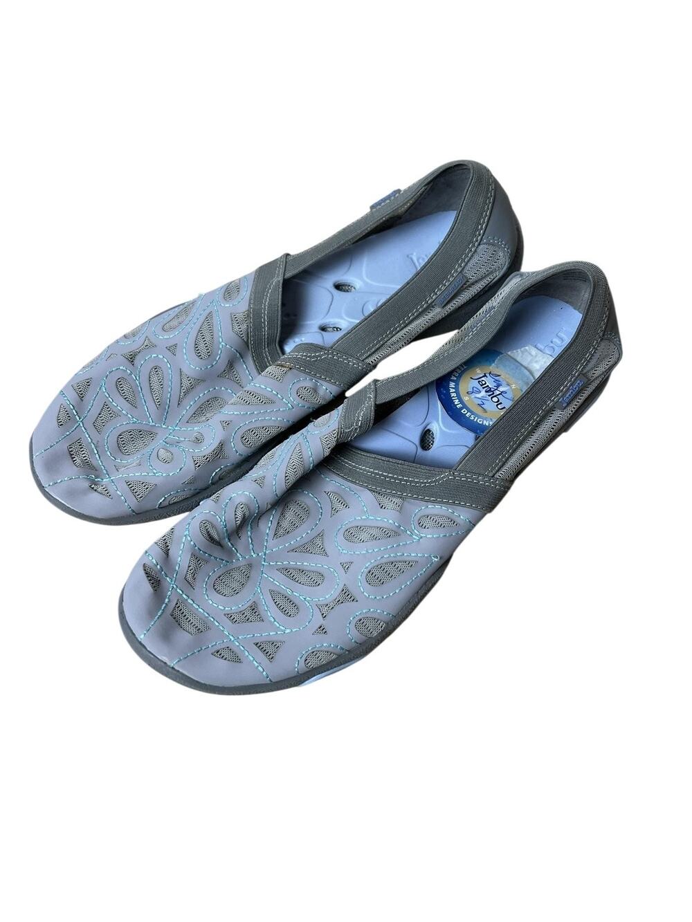 Jambu Slip-On Flats Womens 7 Gray Mesh Floral Barefoot Designs Water Trail